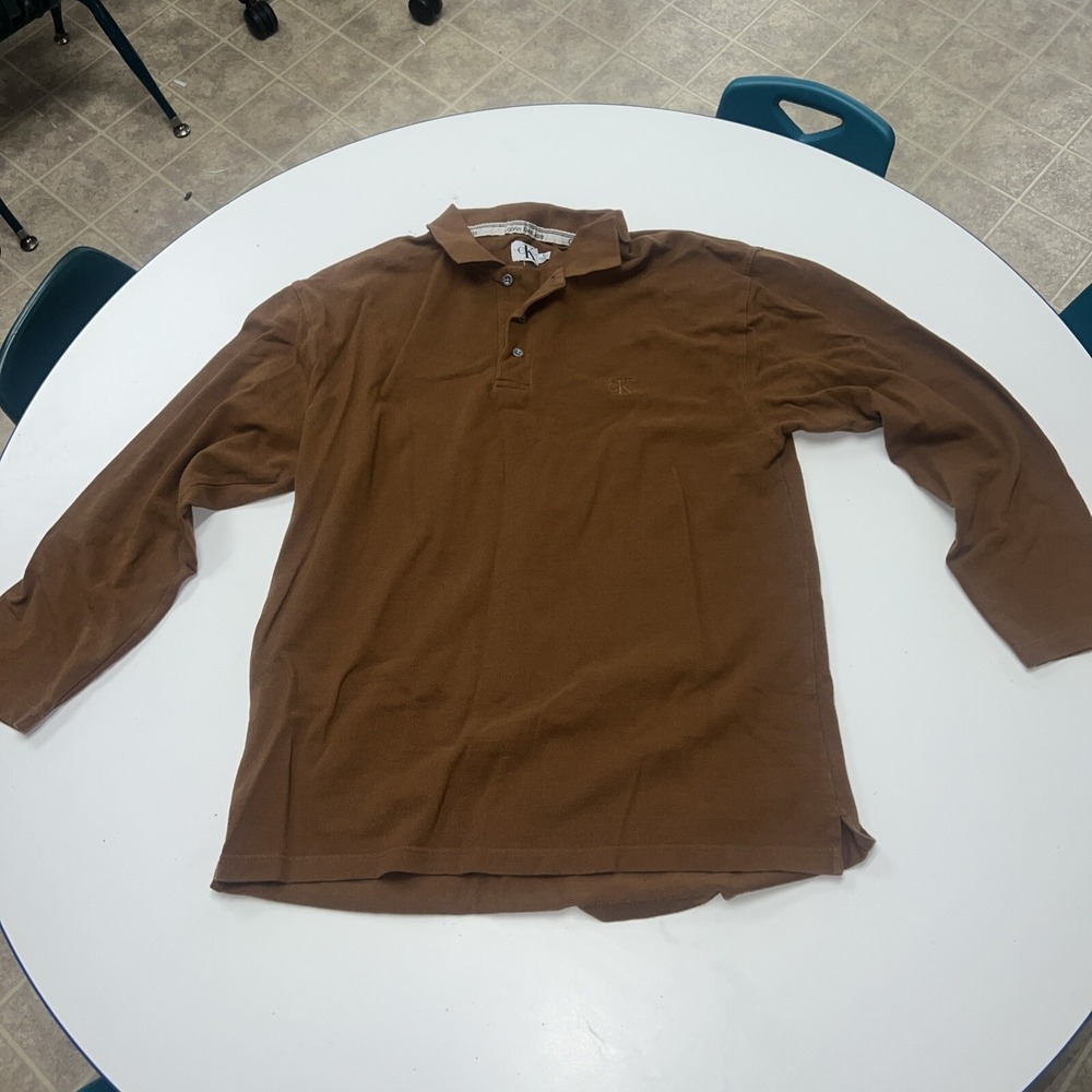 Calvin Klein Long Sleeve Polo Shirt Golf XL Brown Cotton Mens‎ 1/4 Zip
